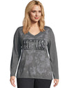 Just My Size Womens Long Sleeve Cool Dri V-Neck Graphic Tee