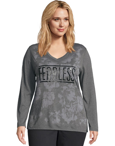 Just My Size Womens Long Sleeve Cool Dri V-Neck Graphic Tee