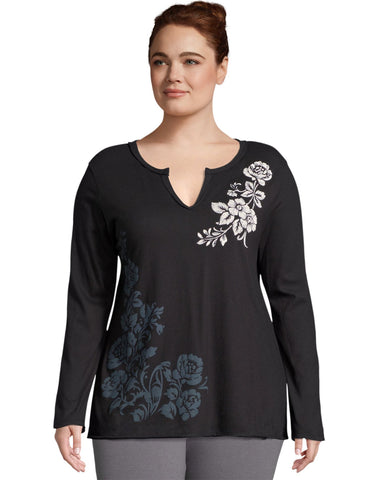 Just My Size Womens Split Neck Long Sleeve Graphic Tee