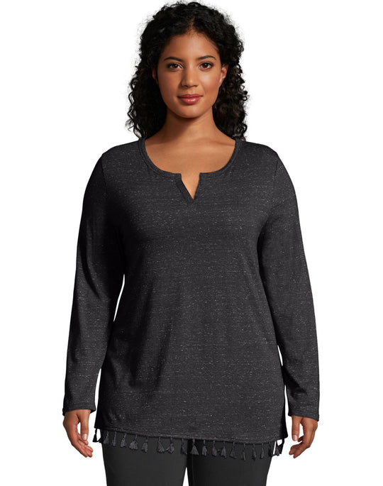 Just My Size Womens Tassel Trim Top
