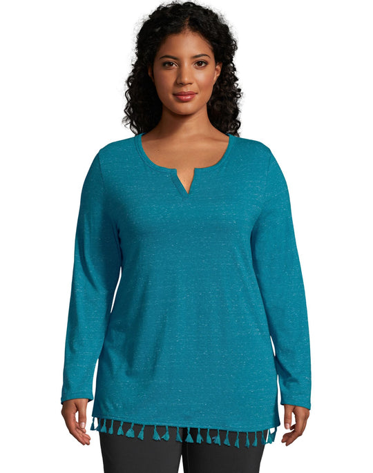 Just My Size Womens Tassel Trim Top
