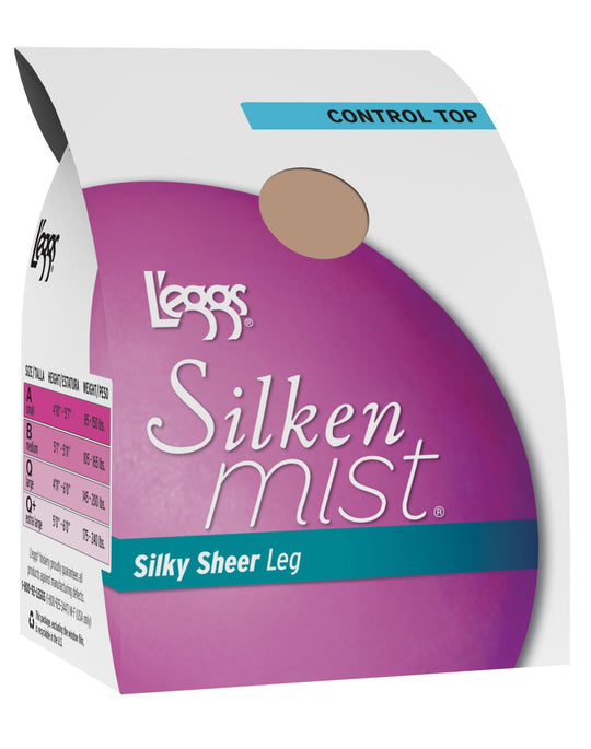 Leggs Womens Silken Mist Control Top, Sheer Toe Pantyhose 4-Pack
