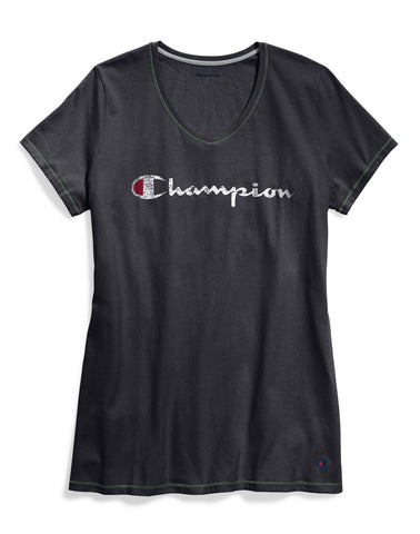 Champion Womens Plus Jersey V-Neck Graphic Tee