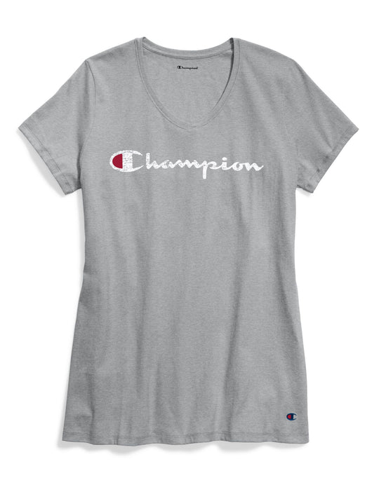 Champion Womens Plus Jersey V-Neck Graphic Tee