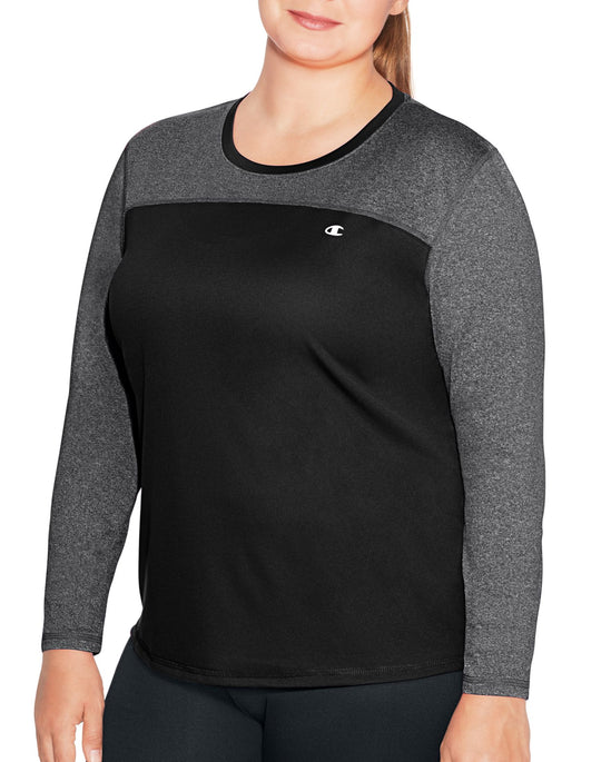 Champion Womens Plus Vapor Heather Long Sleeve Tee