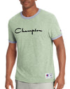 Champion Mens Heritage Ringer Tee, Flocked Script Logo