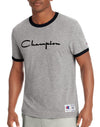 Champion Mens Heritage Ringer Tee, Flocked Script Logo