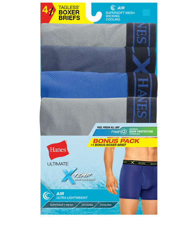Hanes Mens Ultimate FreshIQ X-Temp Air Boxer Briefs Assorted Black/Grey 4-Pack