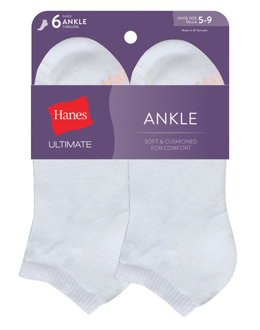 Hanes Women`s Ultimate 6-Pack Ankle Socks