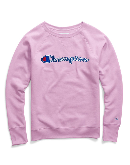 Champion Womens Powerblend Fleece Boyfriend Crew, Felt Logo
