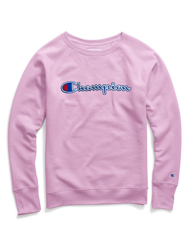 Champion Womens Powerblend Fleece Boyfriend Crew, Felt Logo