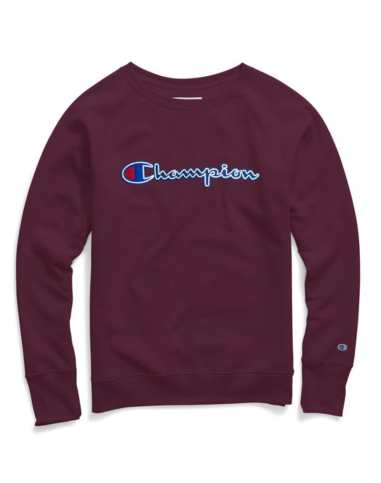 Champion Womens Powerblend Fleece Boyfriend Crew, Felt Logo