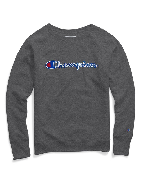 Champion Womens Powerblend Fleece Boyfriend Crew, Felt Logo