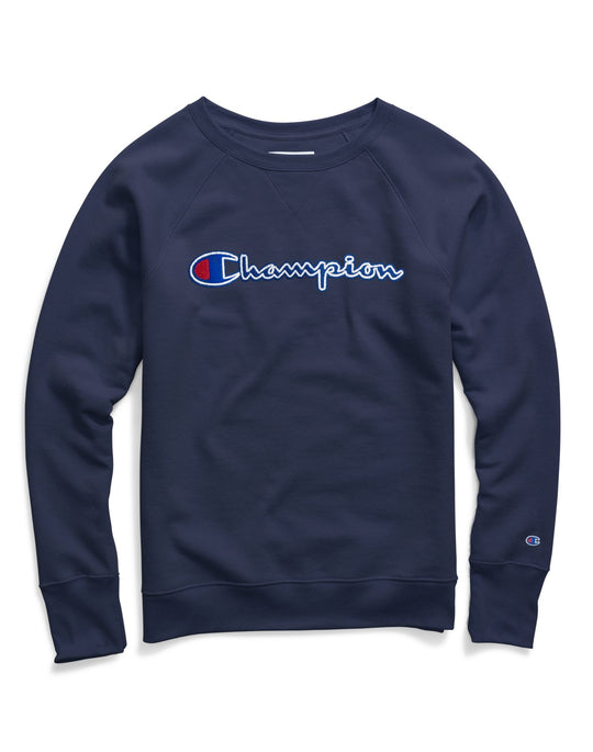 Champion Womens Powerblend Fleece Boyfriend Crew, Felt Logo