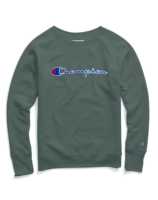 Champion Womens Powerblend Fleece Boyfriend Crew, Felt Logo