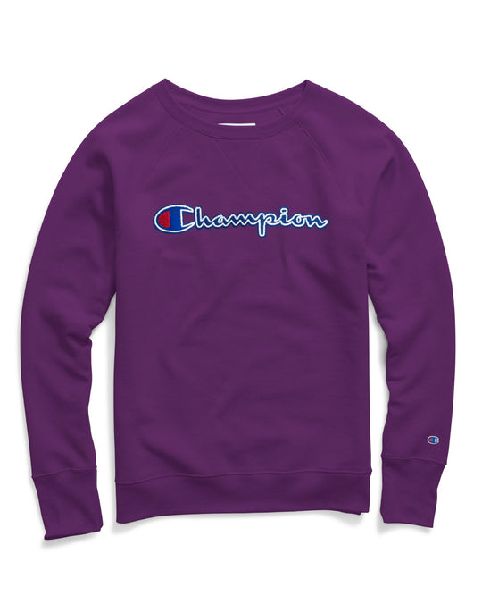 Champion Womens Powerblend Fleece Boyfriend Crew, Felt Logo