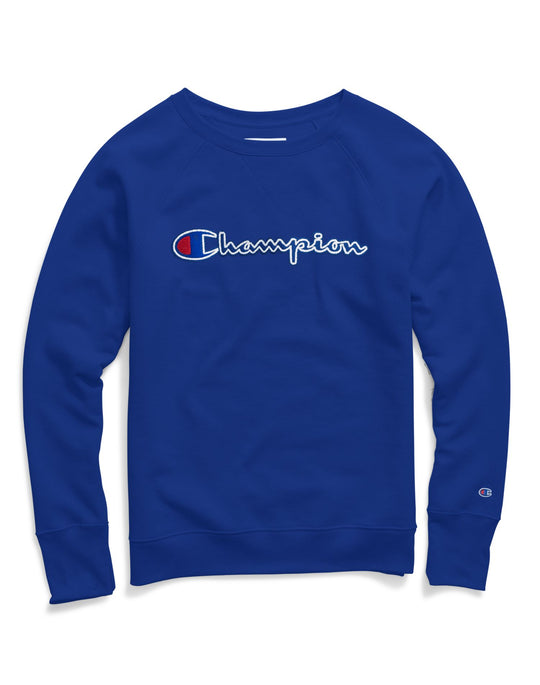 Champion Womens Powerblend Fleece Boyfriend Crew, Felt Logo