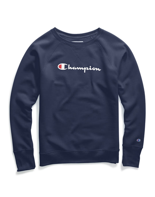 Champion Womens Powerblend Boyfriend Crew, Script Logo