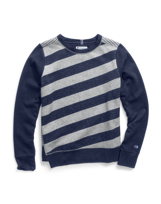 Champion Womens Heritage Fleece Asymmetrical Stripe Crew