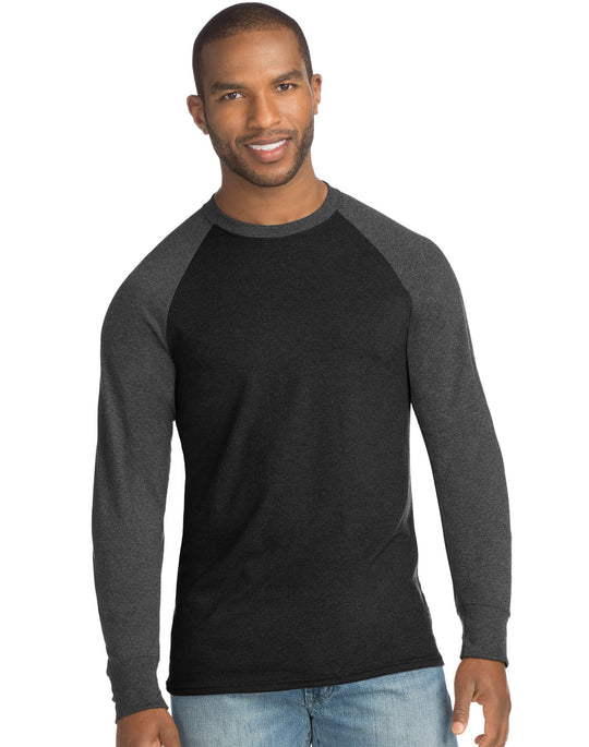Hanes Mens X-Temp w/Fresh IQ Crewneck Long Sleeve Colorblock T-Shirt