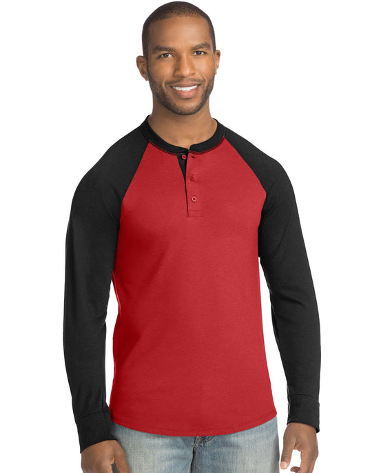 Hanes Mens FreshIQ X-Temp Colorblock Long-Sleeve Raglan Henley Tee