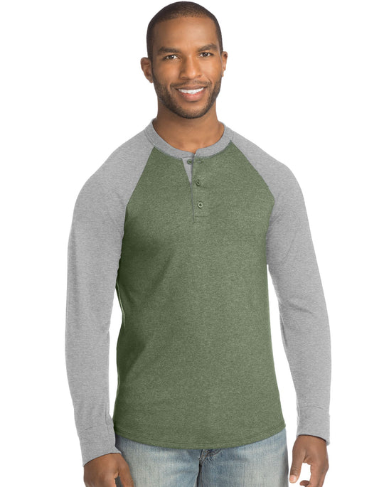 Hanes Mens FreshIQ X-Temp Colorblock Long-Sleeve Raglan Henley Tee