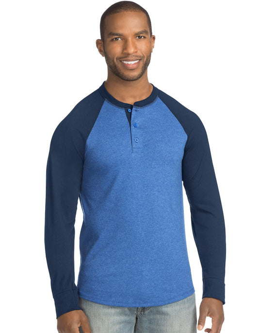 Hanes Mens FreshIQ X-Temp Colorblock Long-Sleeve Raglan Henley Tee