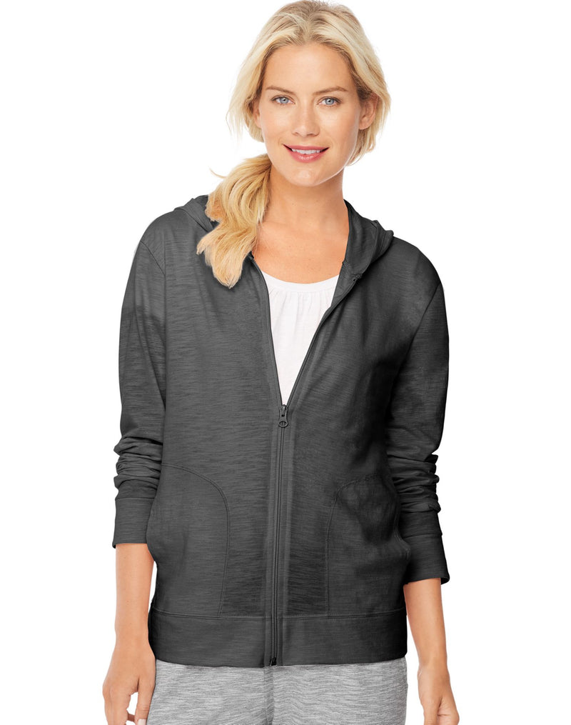 Hanes Women`s Slub Jersey Full-Zip Hoodie