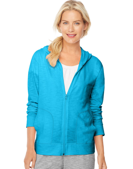 Hanes Women`s Slub Jersey Full-Zip Hoodie
