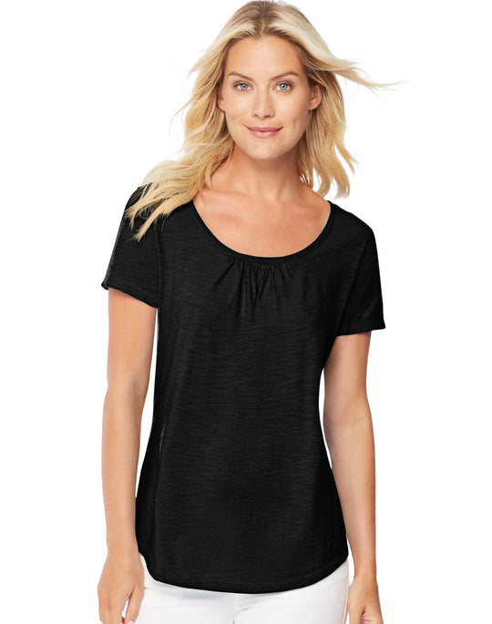 Hanes Women`s Short-Sleeve Shirred Scoop-Neck Tee