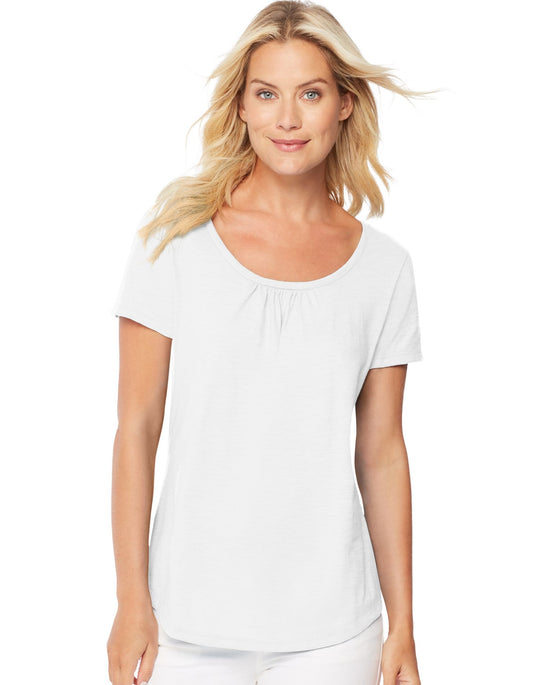 Hanes Women`s Short-Sleeve Shirred Scoop-Neck Tee