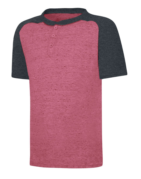 Hanes Boy`s X-Temp Short Sleeve Colorblocked Snow Nep Henley