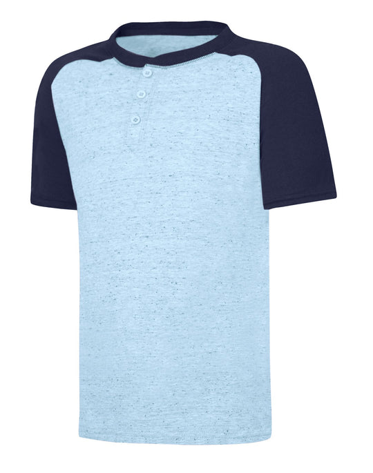 Hanes Boy`s X-Temp Short Sleeve Colorblocked Snow Nep Henley
