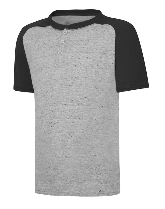 Hanes Boy`s X-Temp Short Sleeve Colorblocked Snow Nep Henley