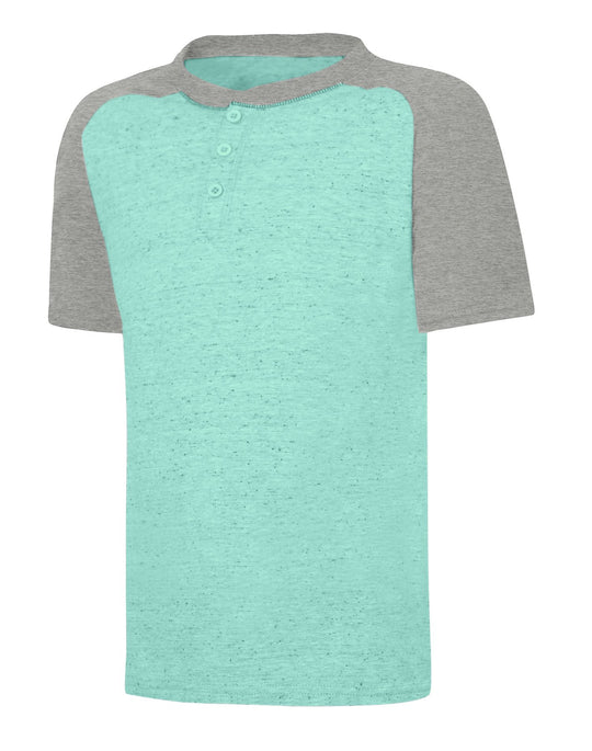 Hanes Boy`s X-Temp Short Sleeve Colorblocked Snow Nep Henley