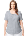 Just My Size Womens Shirred and Striped Scoop-Neck Jersey Tee