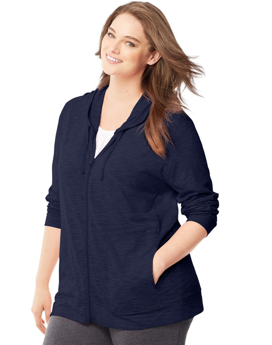 Just My Size Women`s Plus-Size Slub Jersey Full-Zip Hoodie
