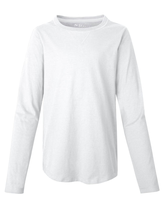 Hanes Girls` V-Notch Shirttail Long-Sleeve Crewneck T-Shirt