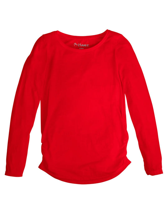 Hanes Girl`s Shirred Sideseam Long Sleeve Tee