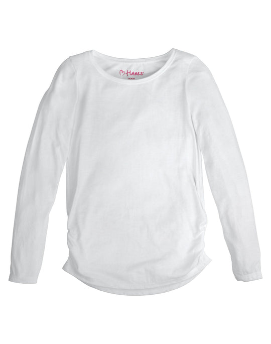 Hanes Girl`s Shirred Sideseam Long Sleeve Tee