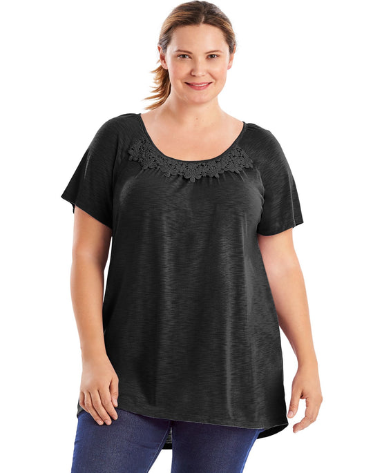Just My Size Womens Short-Sleeve Slub-Jersey Tunic with Crochet Trim
