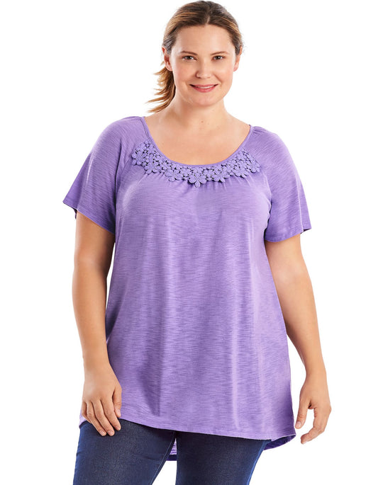 Just My Size Womens Short-Sleeve Slub-Jersey Tunic with Crochet Trim
