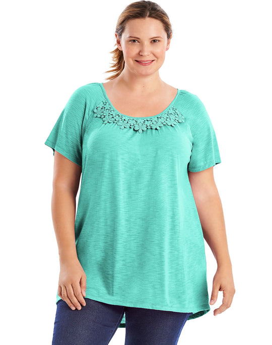 Just My Size Womens Short-Sleeve Slub-Jersey Tunic with Crochet Trim
