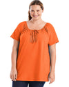 Just My Size Womens Short-Sleeve Slub-Textured Cotton Tunic with Crochet Trim & Tie