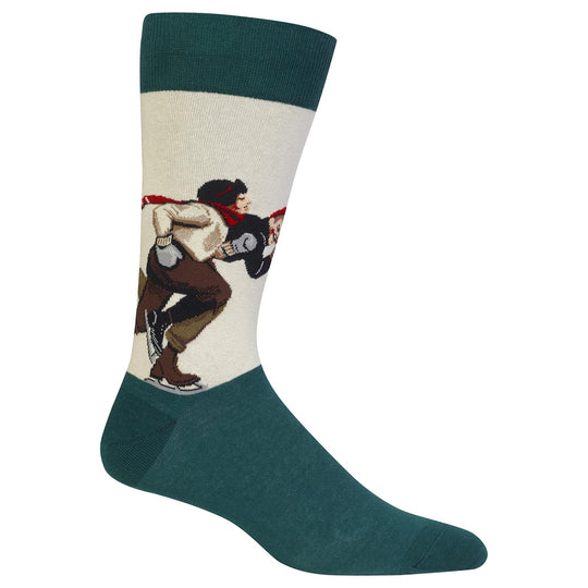 Hot Sox Mens Norman Rockwell Ice Skating Race Sock
