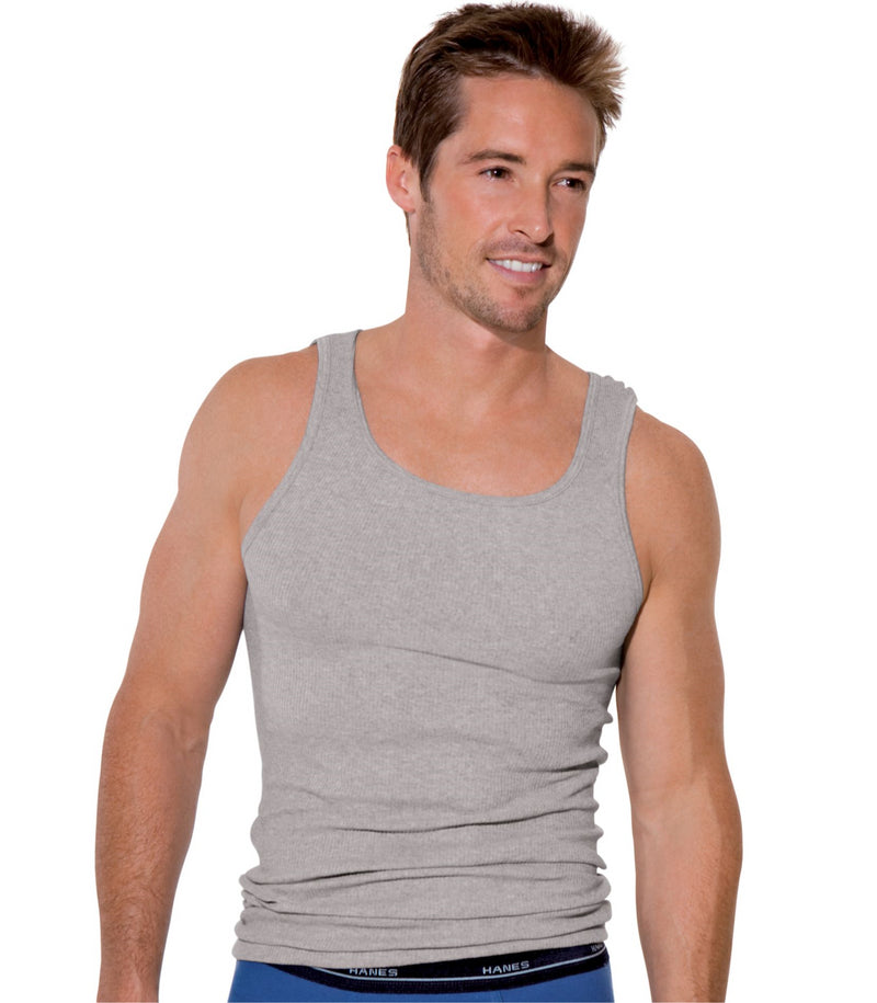 Hanes Men's TAGLESS Ribbed A-Shirt 4-Pack