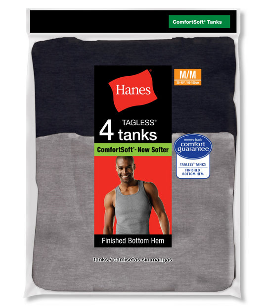 Hanes Men's TAGLESS Ribbed A-Shirt 4-Pack