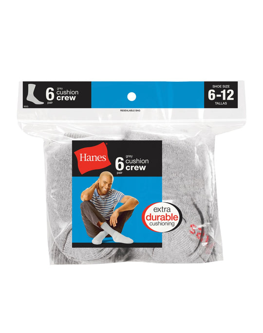 Hanes Active Work Crew Socks 6 Pairs Grey