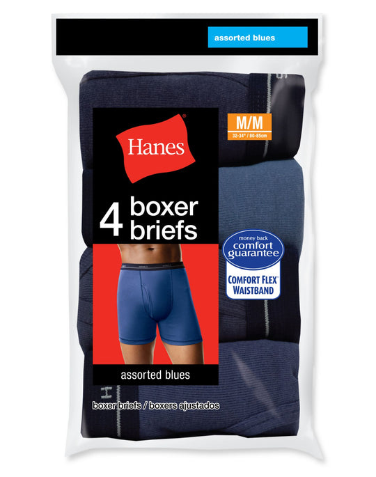 Hanes Men's Blues Boxer Briefs with Contrast Stitching and Comfort Flex® Waistband 4 Pack