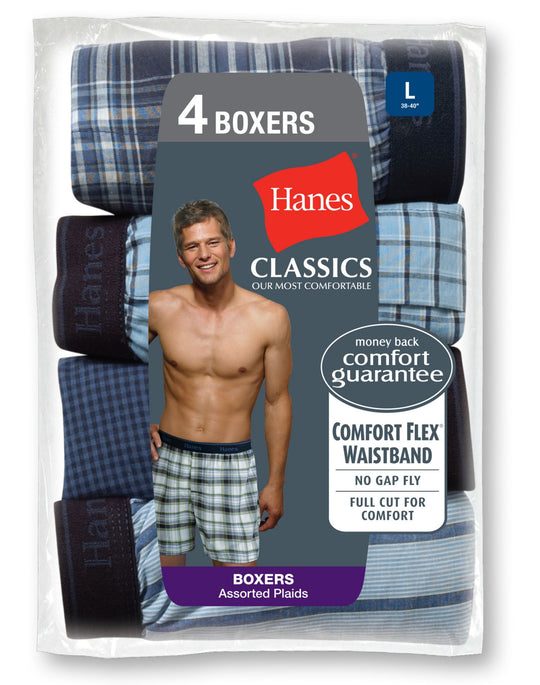 Hanes Classics Woven Boxers Black/Grey Assortment 4 Pack